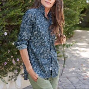 Frank & Eileen Frank Floral Button Down Long Sleeve Shirt Blue Multicolor Sz XS